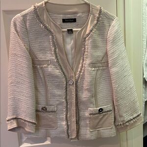 White House Black Market Women's Beige Blazer with Chain Trim